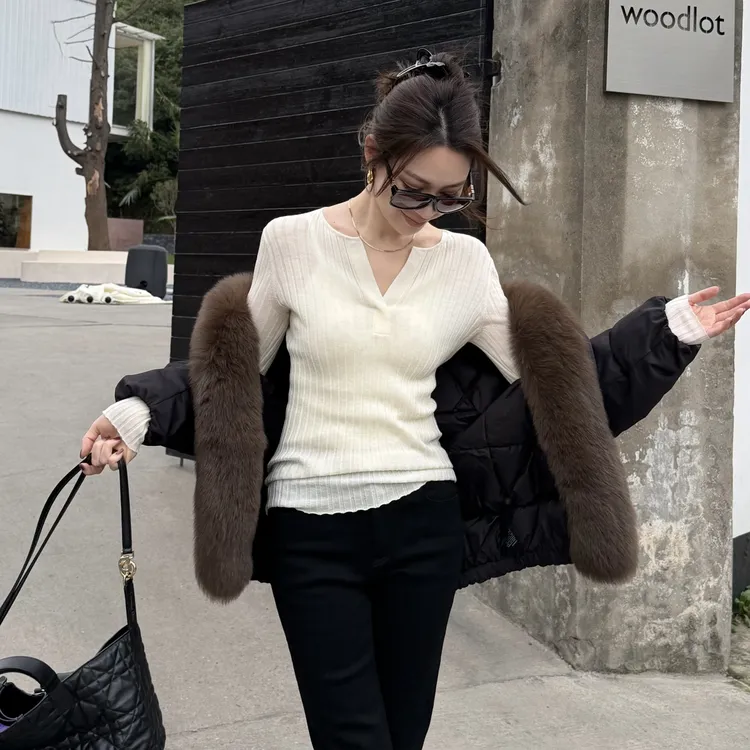 王嬛嬛MsLime25年新款 【拼衫】100%绵羊毛毛织T恤 HD2C0764