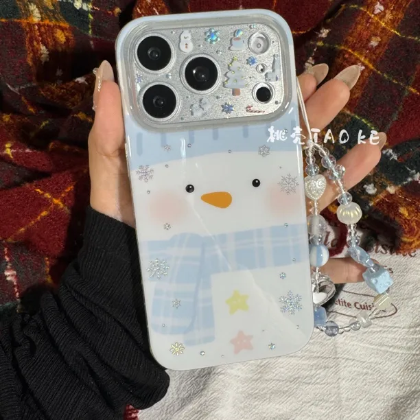 鎏金冬日雪花围巾雪人适用iphone17promax手机壳ins风双层苹果16
