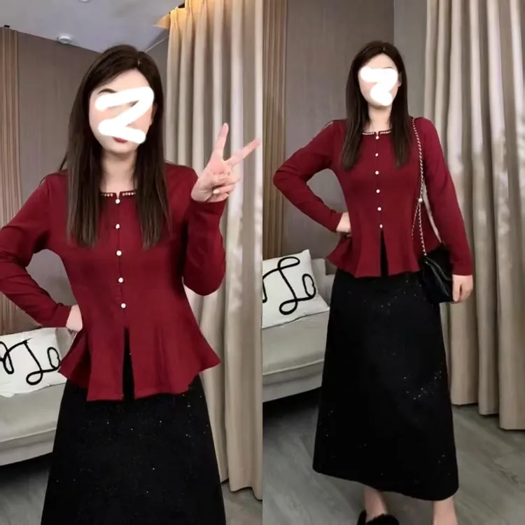 【现货】大码女装秋冬新款收腰长袖上衣胖mm显瘦烫钻打底衫