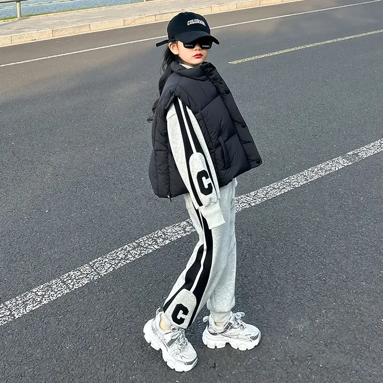 女童加绒卫衣套装洋气时髦一体绒休闲裤两件套2024冬季新款中大童