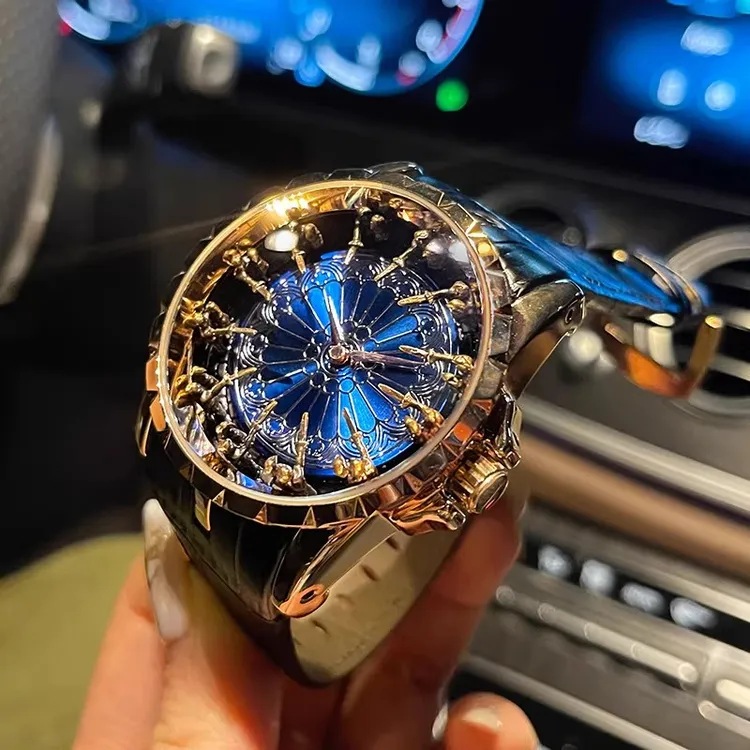 十二圆桌骑士炫酷潮流大表盘男士虫洞概念机械风格石英手表礼物 