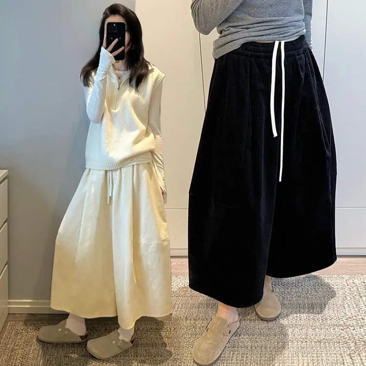 秋冬季新款时尚百搭高腰直筒八分裤子高级欧韩灯芯绒阔腿休闲裤女