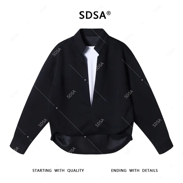 SDSA秋季新款轻奢痞帅男装潮牌撞色假两件半高领卫衣时尚设计感