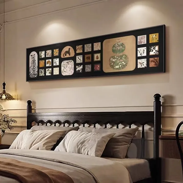 风法式床头动植物百联复古创意拼接横幅卧室装饰画挂画艺术装饰画