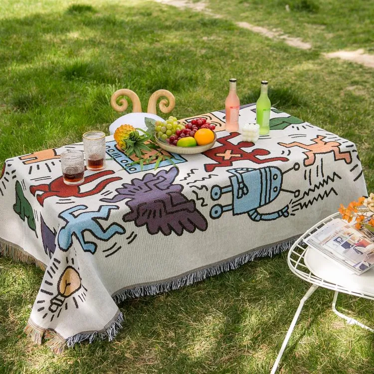 清仓美国涂鸦沙发盖布巾北欧ins风野餐垫全盖一片式茶几套桌布