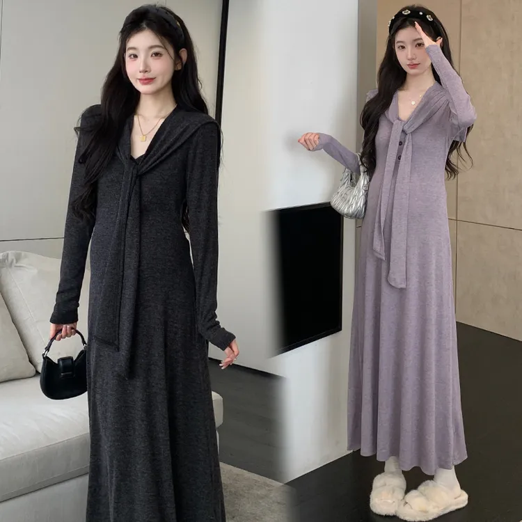 时髦孕妇装新款2025早秋新品辣妈时尚外出遮肚针织披肩长款连衣裙