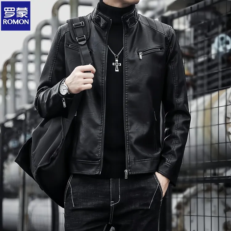 Romon/罗蒙春秋季立领时尚潮流痞帅机车皮夹克男士韩版休闲外套潮