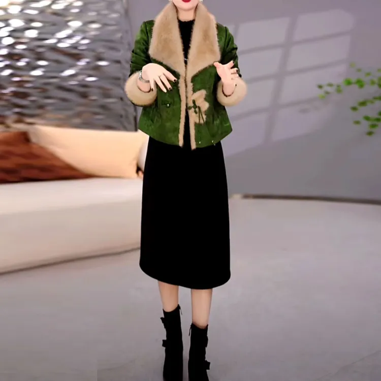 时尚新中式加厚两件套连衣裙2025秋冬新款修身显瘦气质减龄套装裙