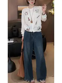 zz ·2025韩系百搭磨破牛仔裤女气质宽松遮肉直筒阔腿裤子女Z007