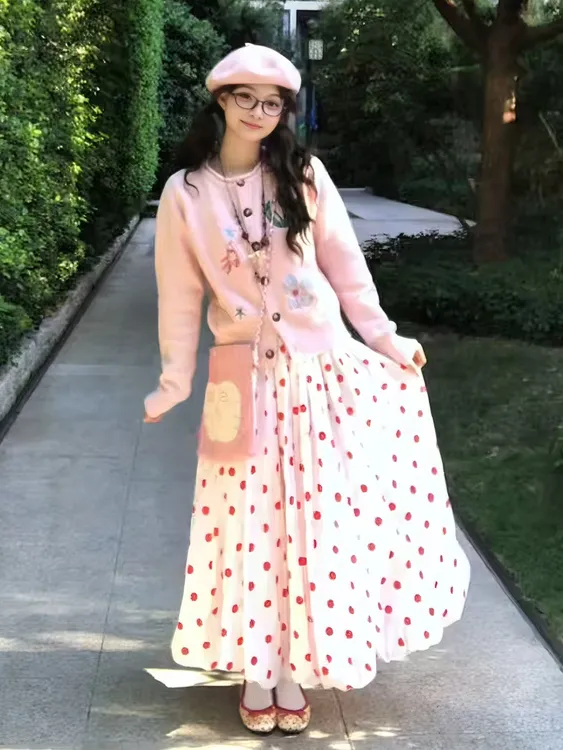 2025年冬季新款森系小个子气质套装修身显瘦开衫上衣高腰半身裙女