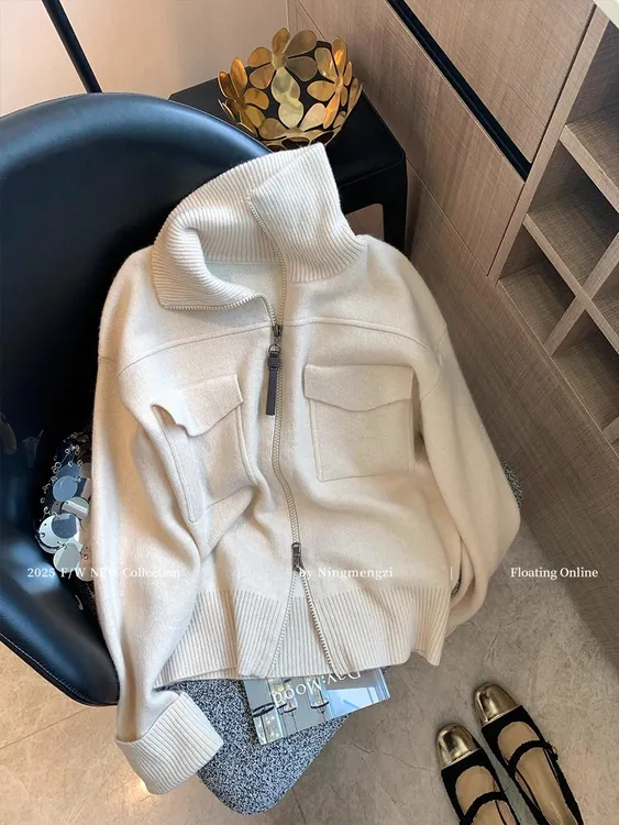 老钱风高级感立领针织开衫外套女装2025早秋复古休闲百搭气质毛衣