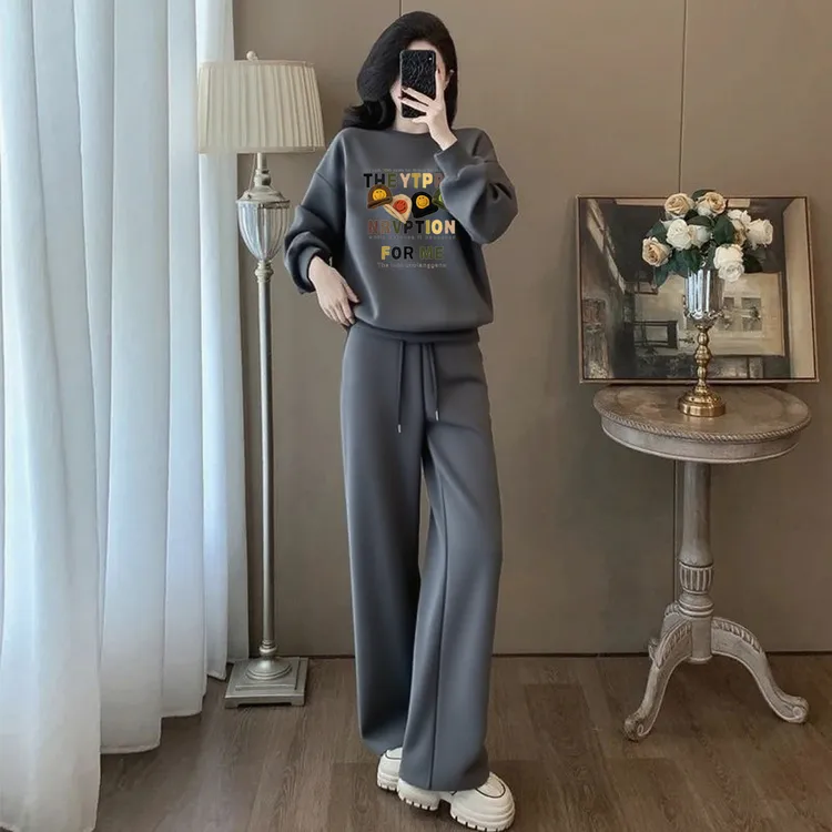 休闲运动套装女长袖高腰时尚减龄春秋季洋气阔腿秋冬宽松显瘦百搭