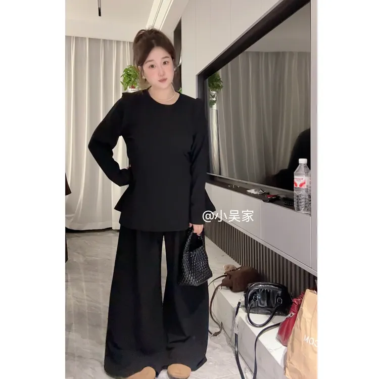 「小吴家」2025年秋新款高腰显瘦直筒阔腿裤套装女装纸片人显瘦穿搭