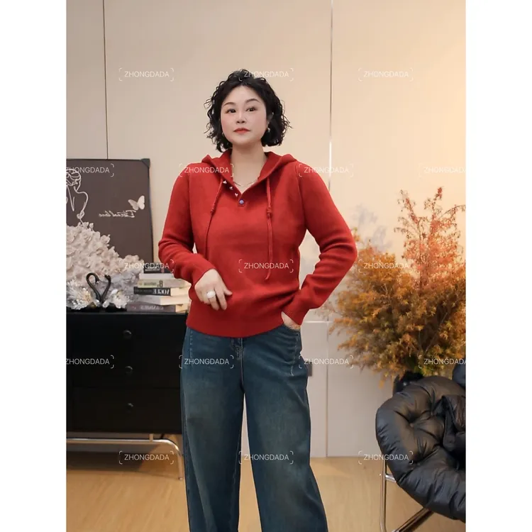 ZHONG大大【】秋冬新款休闲百搭套头连帽针织毛衣上衣12069