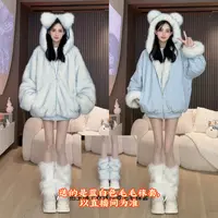 S胡萝卜【两面穿草草耳朵派克服】冬季时尚显瘦减龄加厚宽松