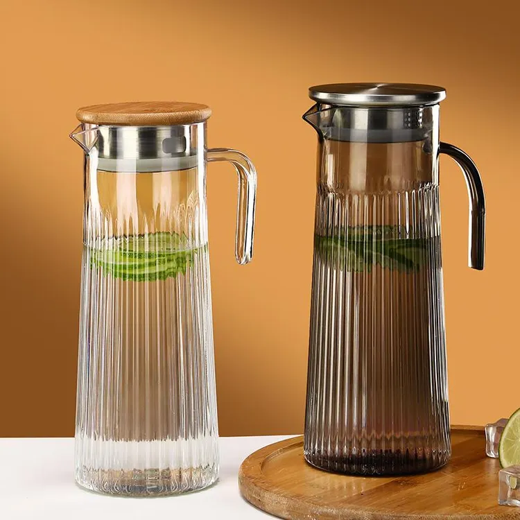 凉水壶家用大容量条纹钢盖鸭嘴壶耐热冷水壶PC亚克力果汁扎壶加厚