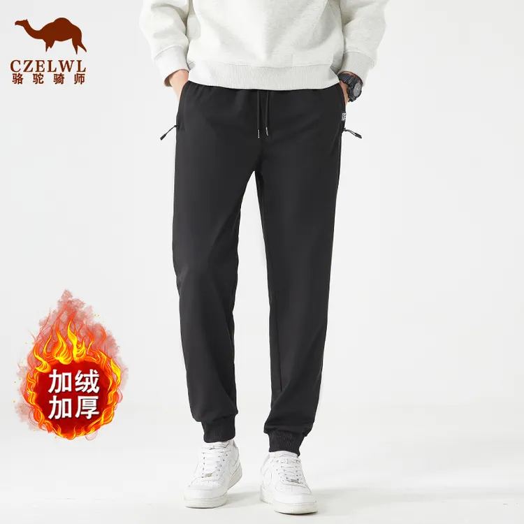 骆驼骑师2025新款运动长裤加绒男士针织运动裤冲锋裤长裤耐磨保暖