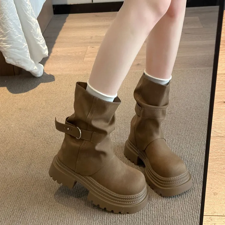 复古英伦风厚底粗跟马丁靴女款2025新款秋季爆款美拉德裤管短靴子