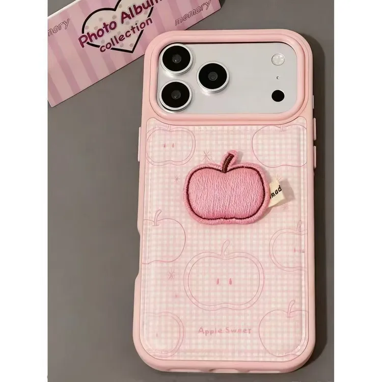 可爱涂鸦格纹立体苹果适用于iphone17Promax手机壳16Pro软胶15/14