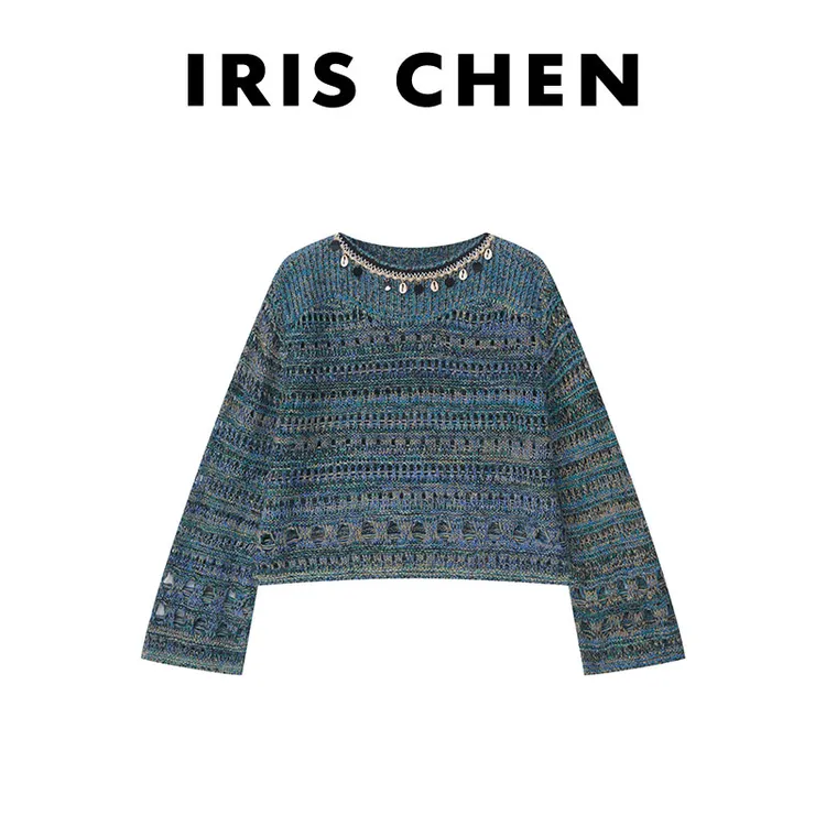 IRIS CHEN 孔雀 2025早秋新品绵羊毛波西米亚风镂空针织衫25SY681