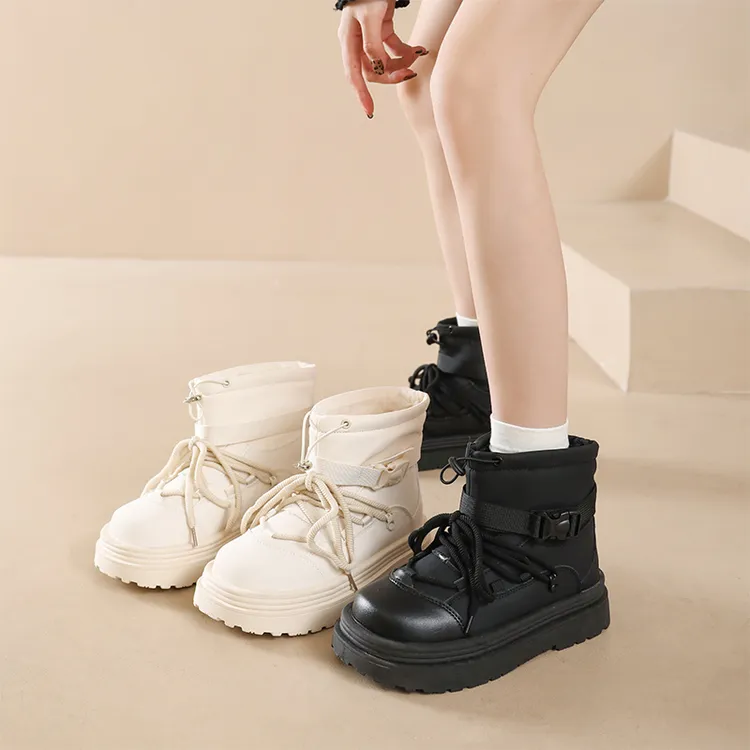 防水设计感雪地靴女2025冬季新款加绒靴子加厚大棉鞋厚底马丁靴女