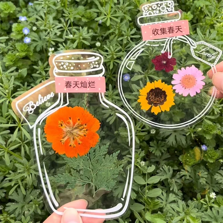 【60张】手工DIY瓶子干花贴纸材料包透明干花书签玻璃瓶便签