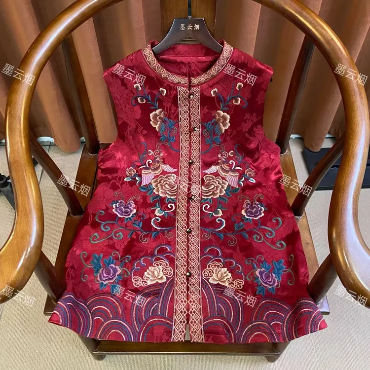 【绢花】新中式刺绣国风优雅气质复古无袖马甲时尚女装秋冬新款高级