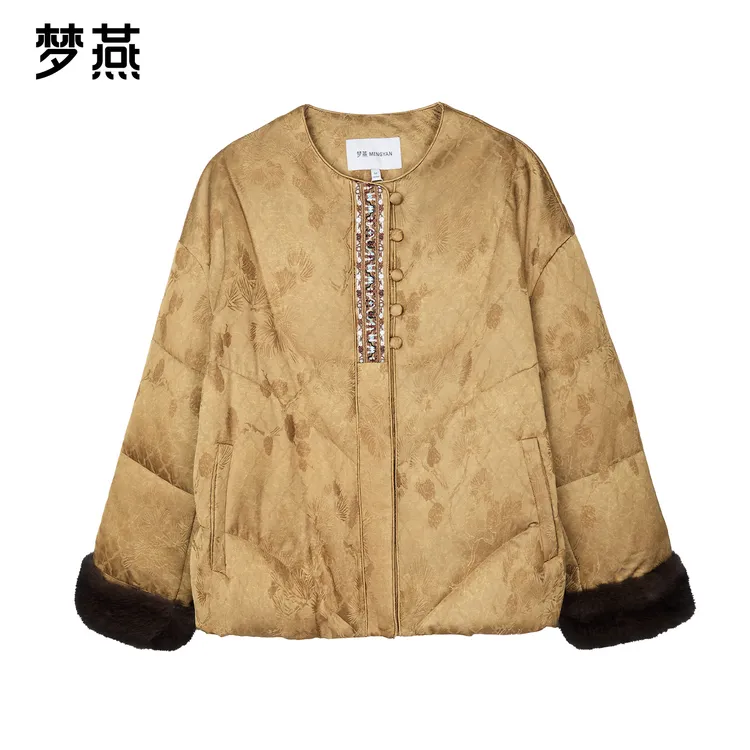 梦燕秋冬女款做工精美保暖舒适水貂毛皮新中式鹅绒服1CY11B5090Z