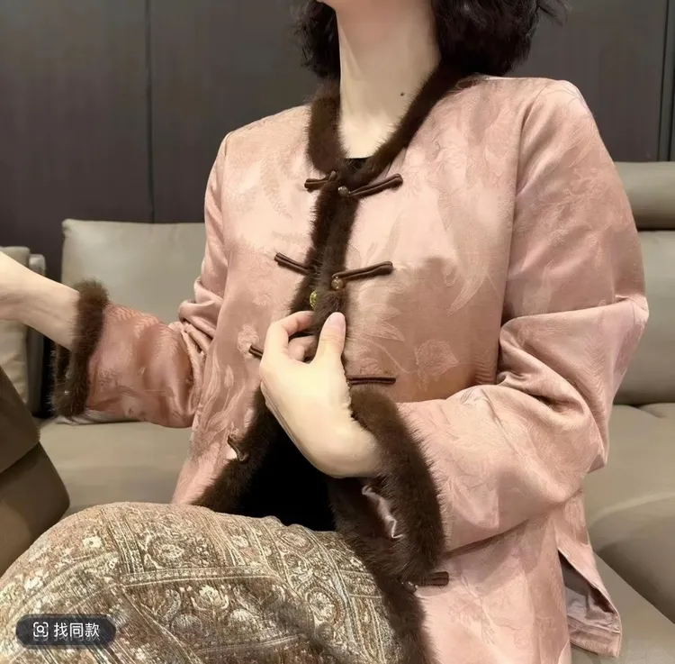 【加棉】长袖圆领新中式系扣女上衣立领防风短外套气质时尚