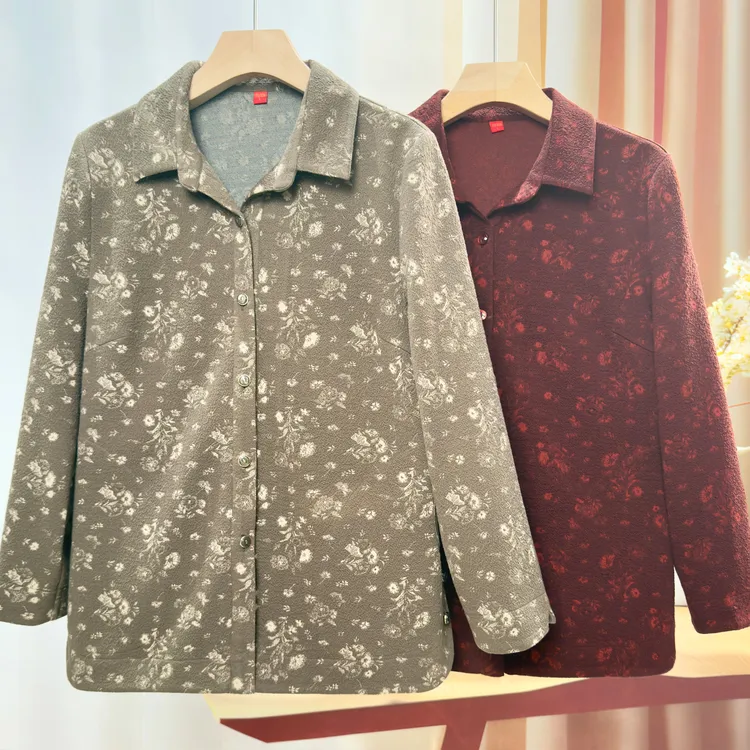 中老年人秋装女长袖衬衫上衣2025秋季妈妈装宽松薄外套老太太衣服