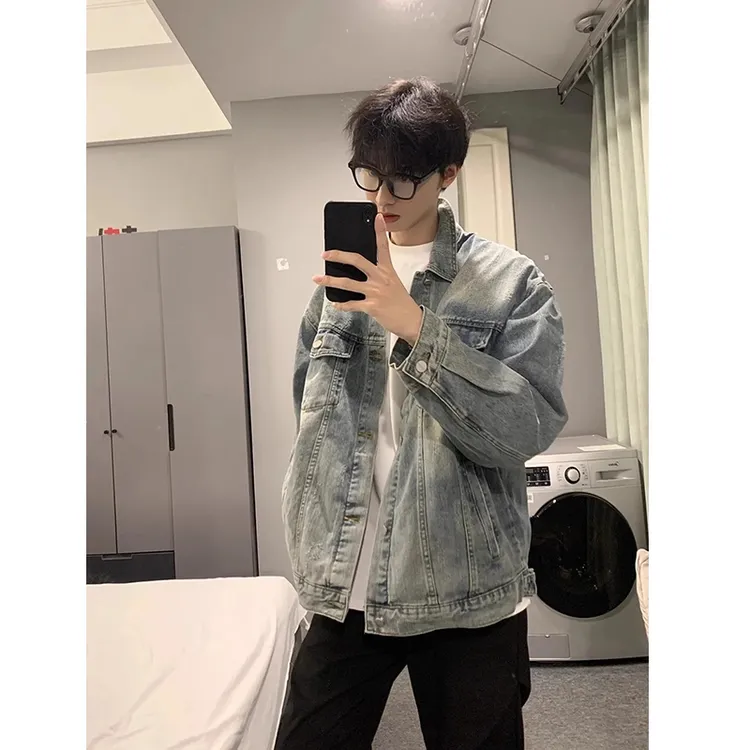 cityboy潮流牛仔外套春秋季休闲百搭男士上衣vintage痞帅翻领夹克