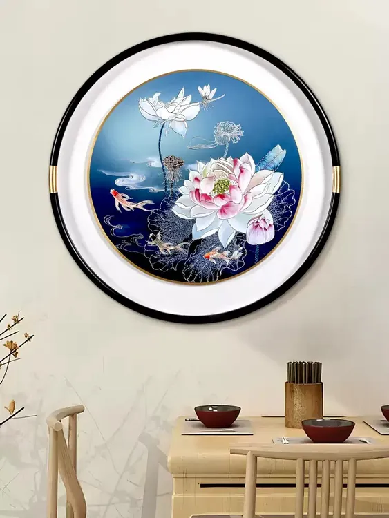 包安装手工铜雕画荷花鱼高档玄关装饰画现代轻奢风格走廊过道壁画