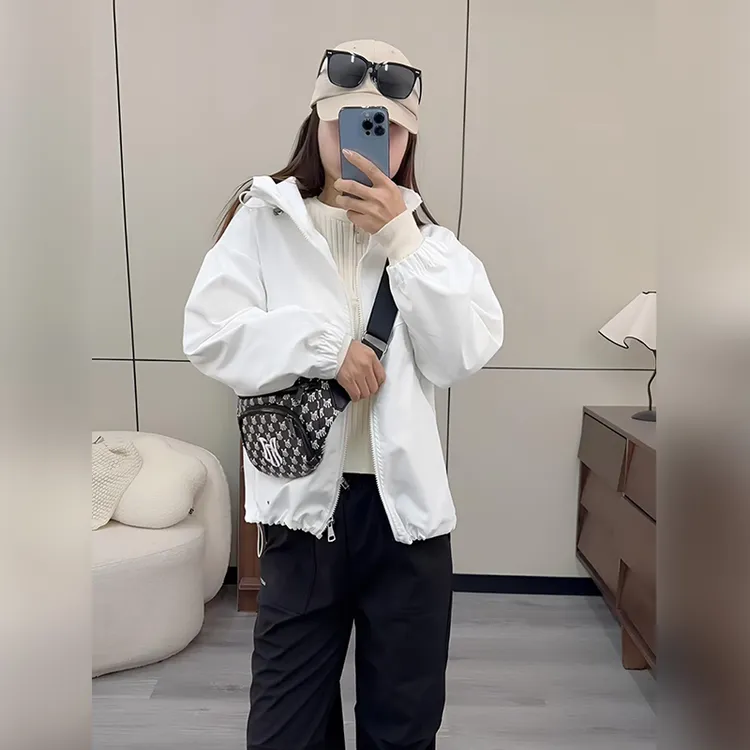 粉色美式宽松连帽外套女春秋爆款2025新款百搭小个子薄款拉链上衣