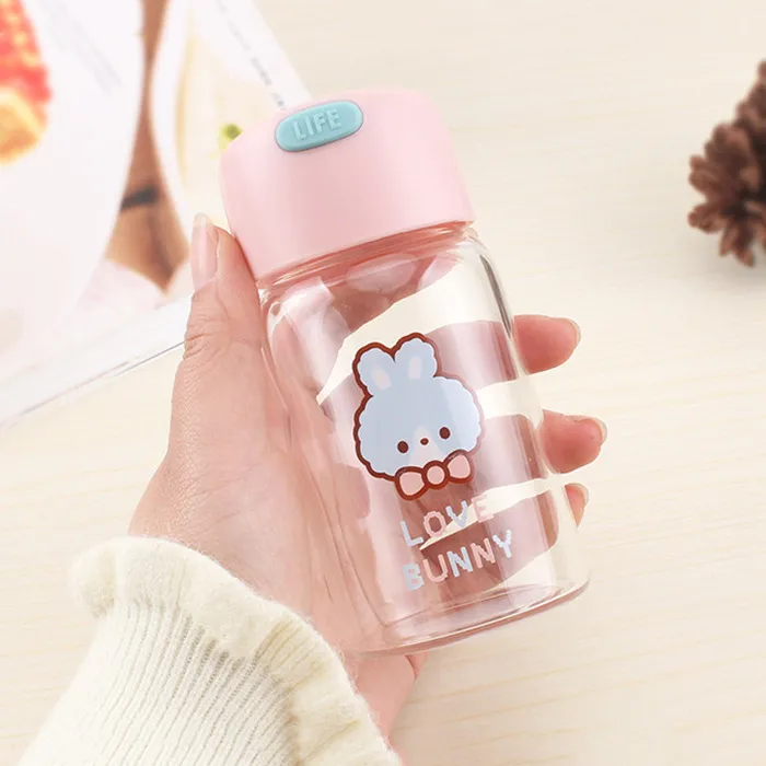 爆款杯韩版卡通可爱小巧便携水杯耐高温便携带提绳透明水杯子时尚