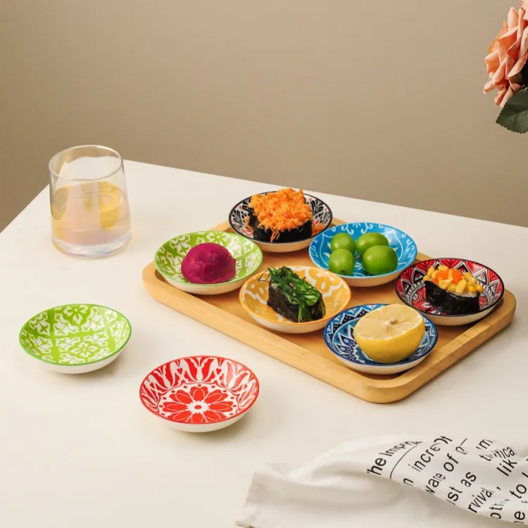 波西米亚陶瓷味碟蘸料碟子家用小菜碟火锅寿司碟盘子酱油醋碟可爱