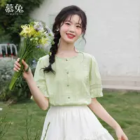 慕兔法式复古蕾丝拼接短袖衬衫女2025夏季新款独特设计感小众上衣