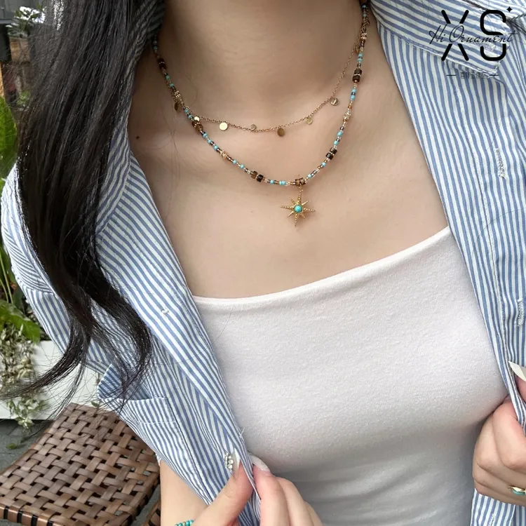 钛钢项链 【海星】复古天然百搭ins蓝色项链女小众设计感锁骨链颈链