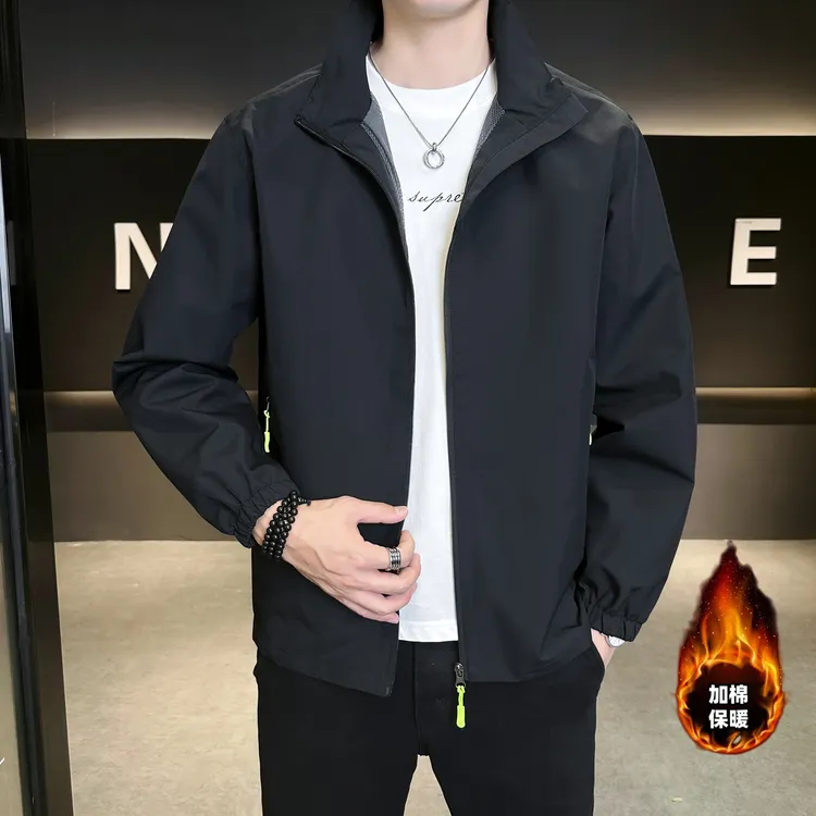 秋冬款男士户外立领加棉加厚夹克外套修身显瘦防水保暖冲锋衣夹克