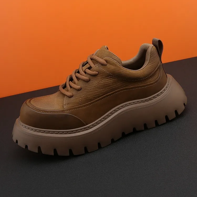 欧洲站高端轻奢厚底增高男鞋复古百搭休闲皮鞋英伦工装鞋真皮潮鞋