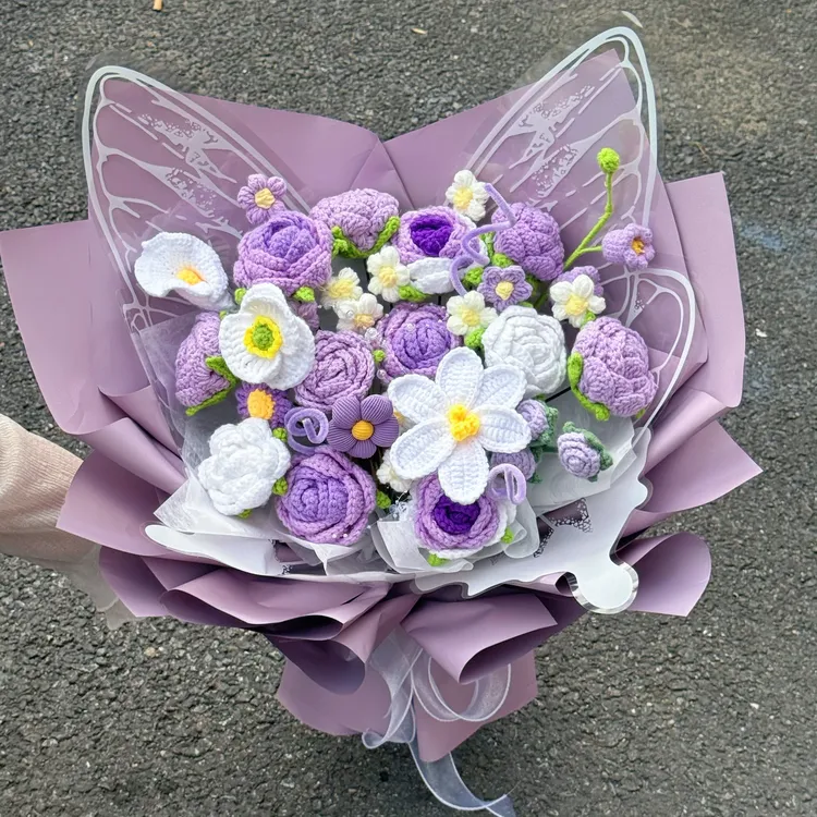 【蝴蝶精灵】蝴蝶毛线成品手工编织花束送女朋友闺蜜生日礼物 