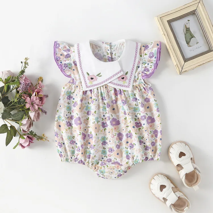 婴儿衣服夏季女宝宝满月百天碎花包屁衣女婴夏装洋气婴幼儿连体衣