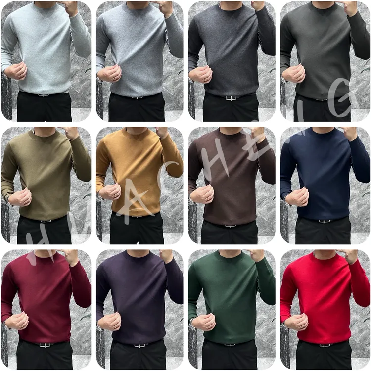 【HUACHENG】男士潮流日常弹力休闲时尚百搭圆领纯色打底针织衫毛衣