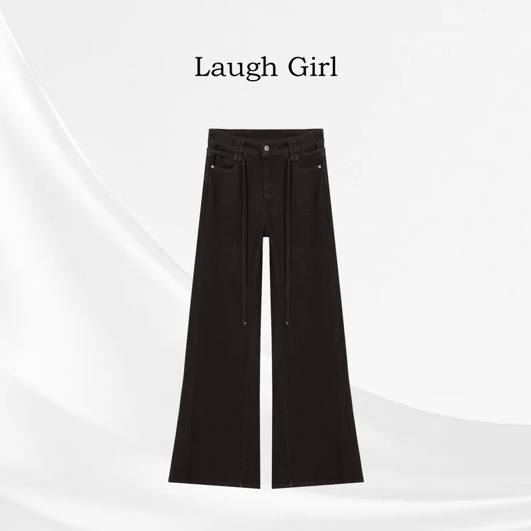 楚楚君 Laugh girl【高智姐感】秋冬加绒绳腰带喇叭牛仔裤KL55031J
