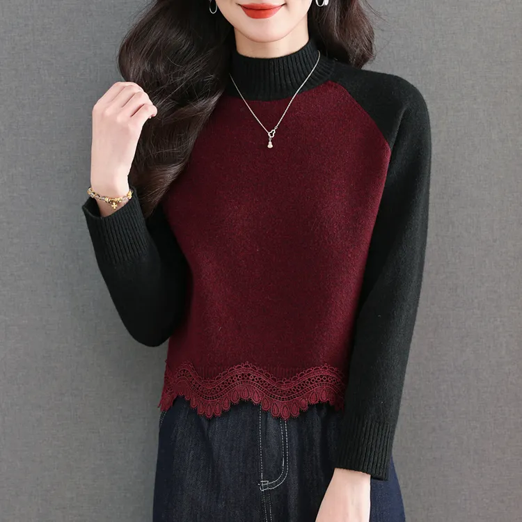 高档短款小个子针织衫女秋冬新款洋气高腰短款拼色内搭打底衫时髦
