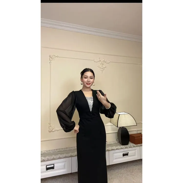 9889【包邮】新款假V领高级时尚女装连衣裙