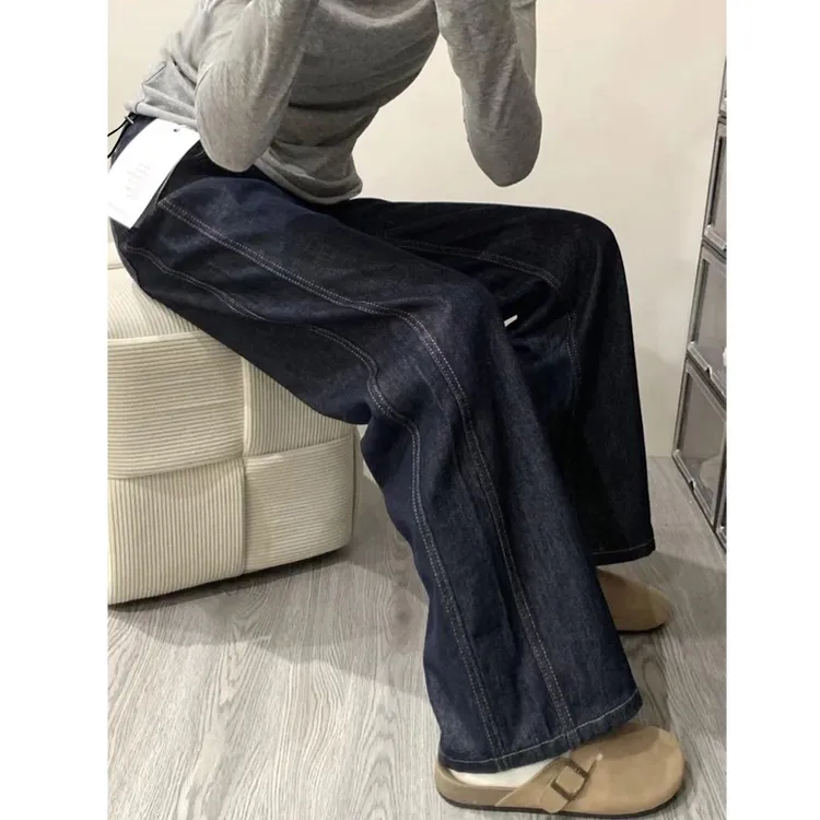 孕妇牛仔裤秋冬季复古单宁蓝阔腿宽松秋冬季外穿2025新款休闲长裤
