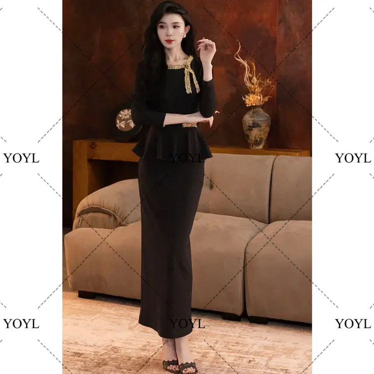 【yola】沉金秋冬新款法式气质高级显瘦假两件直筒连衣裙-YL11906