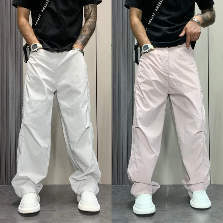 2025秋季新款美式大口袋工装休闲裤男士宽松阔腿裤痞帅拼接弯刀裤
