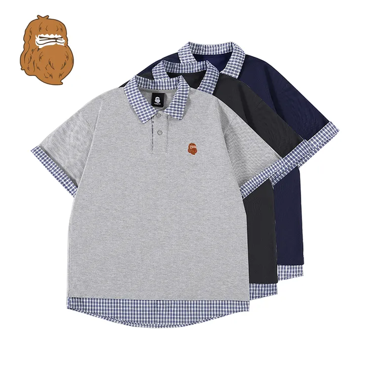 FINGERCROXX双珠地棉假两件POLO衫短袖夏季简约休闲上衣国潮情侣