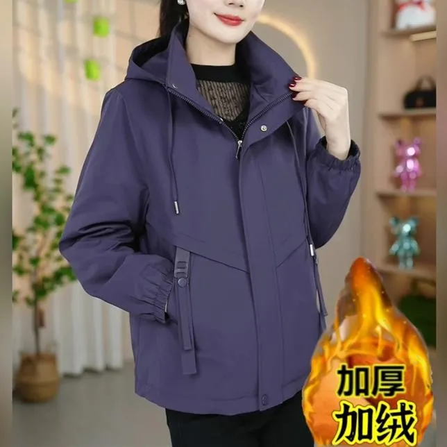 2025年冬季新款加绒加厚防风百搭时尚休闲减龄连帽派克服外套